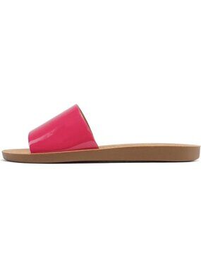 Women's Hot Pink Patent Peep Toe Basic Plain Slip On Slides Casual Slipper Shoes